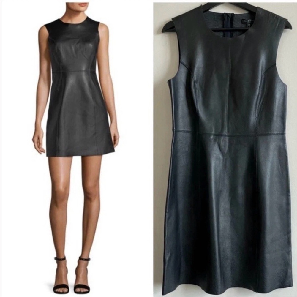 RAG & BONE Loxley Black Lambs Leather Dress Sz 6 Sleeveless Zip $1590 Excellent